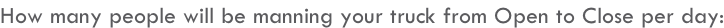 How many people will be manning your truck from Open to Close per day: